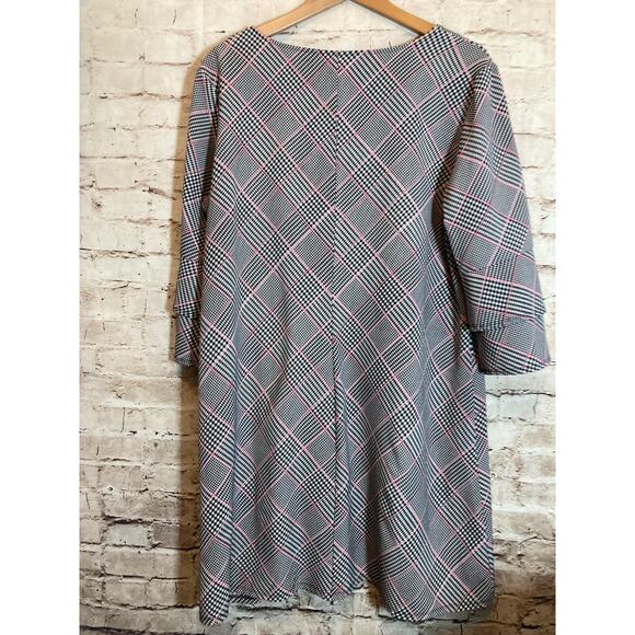 Cato Dress Womens XL Shift Black & Pink Houndstooth Print Ruffle Bell Sleeve - Picture 4 of 14